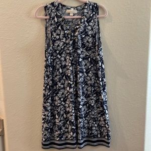 Womens Michael Kors pullover lace up v neck dress.  Navy blue and white